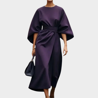 Sikato Minimalistička Haljina s Pojasom i Širokim Rukavima