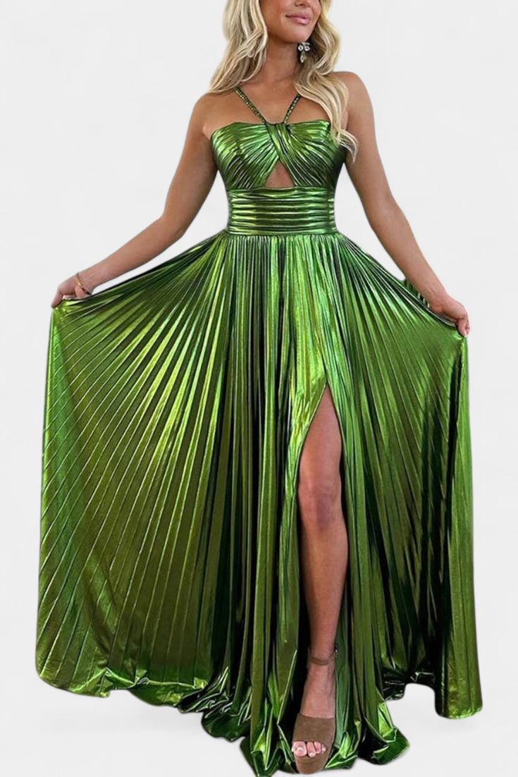 Branimira | Maxi Haljina Metalik s Preklopom i Raskorakom
