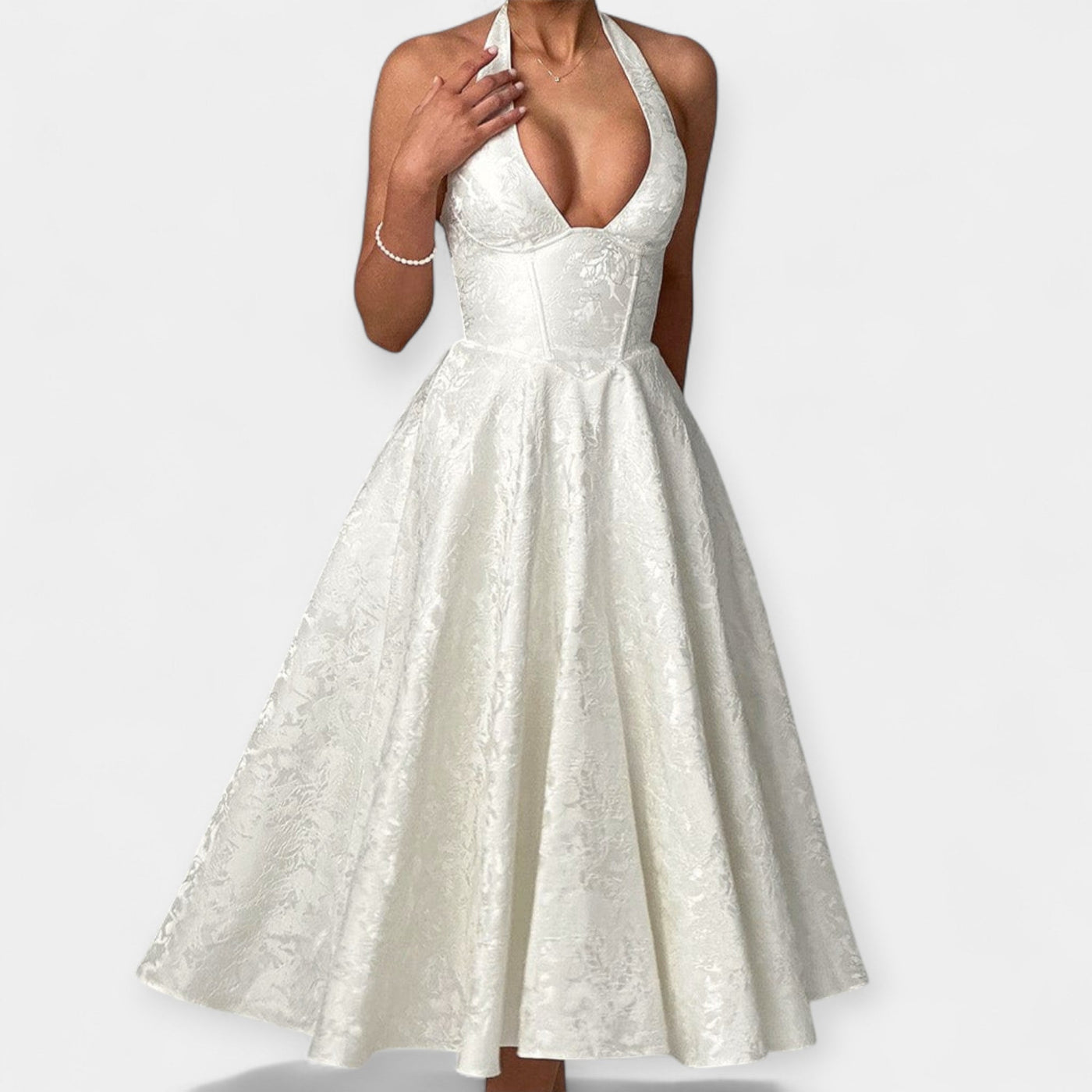 Midi Haljina s Otvorenim Leđima i Korset Dizajnom