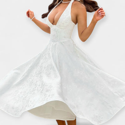 Midi Haljina s Otvorenim Leđima i Korset Dizajnom