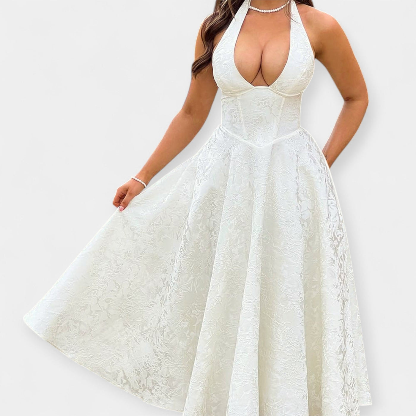 Midi Haljina s Otvorenim Leđima i Korset Dizajnom