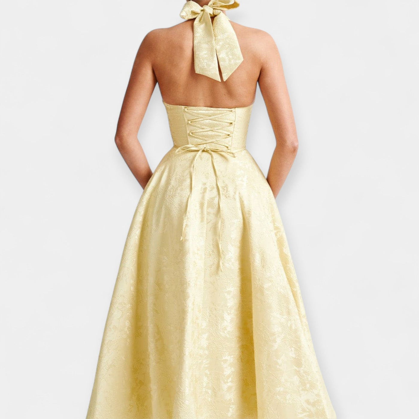 Midi Haljina s Otvorenim Leđima i Korset Dizajnom