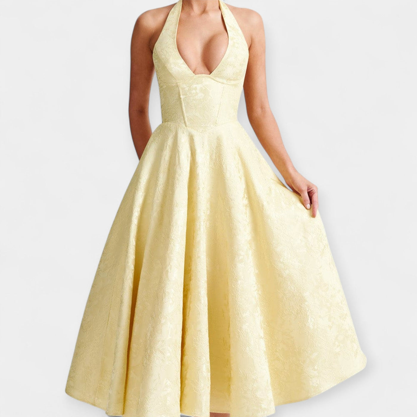 Midi Haljina s Otvorenim Leđima i Korset Dizajnom