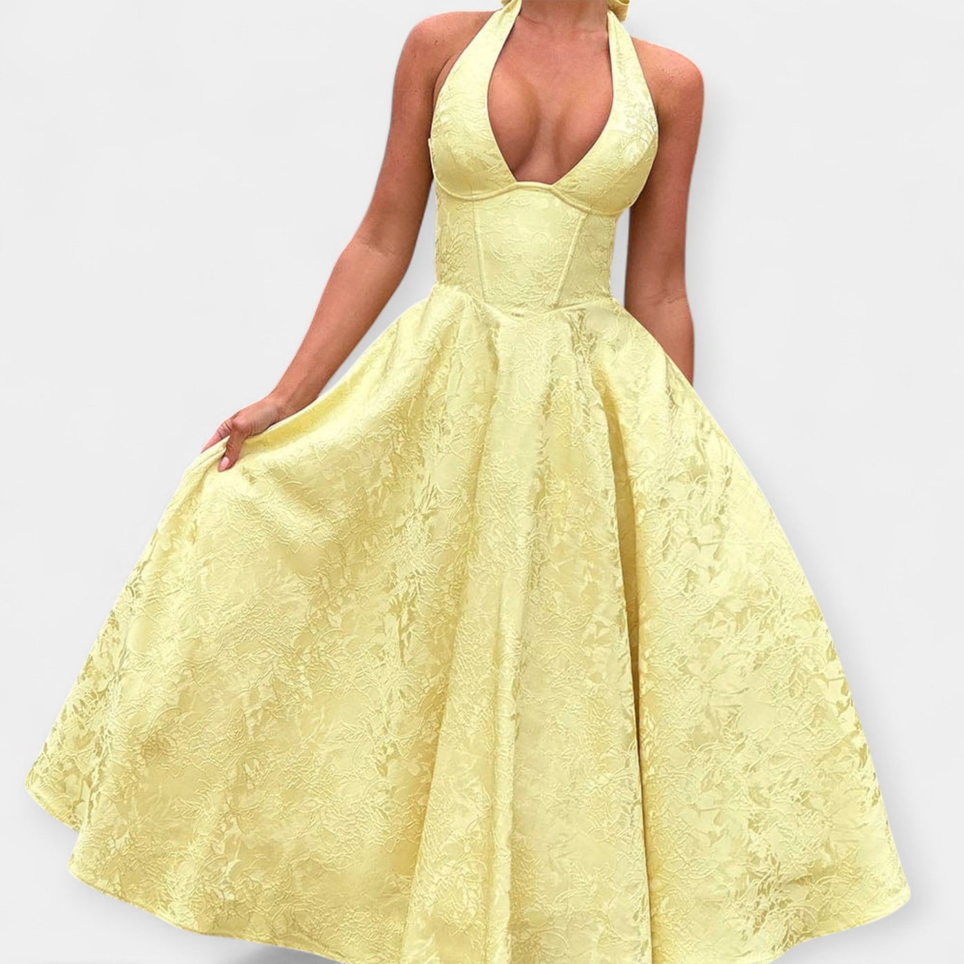 Midi Haljina s Otvorenim Leđima i Korset Dizajnom