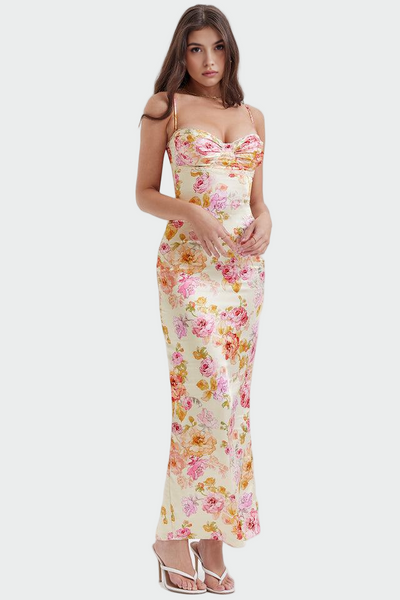 Roza | Saten cvjetna haljina