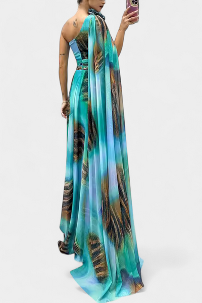 Nives | Haljina Duga s Jednim Ramenom s Cvjetnim Detaljem