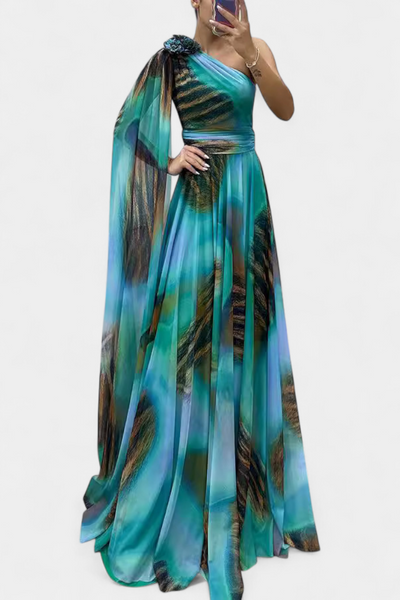 Nives | Haljina Duga s Jednim Ramenom s Cvjetnim Detaljem