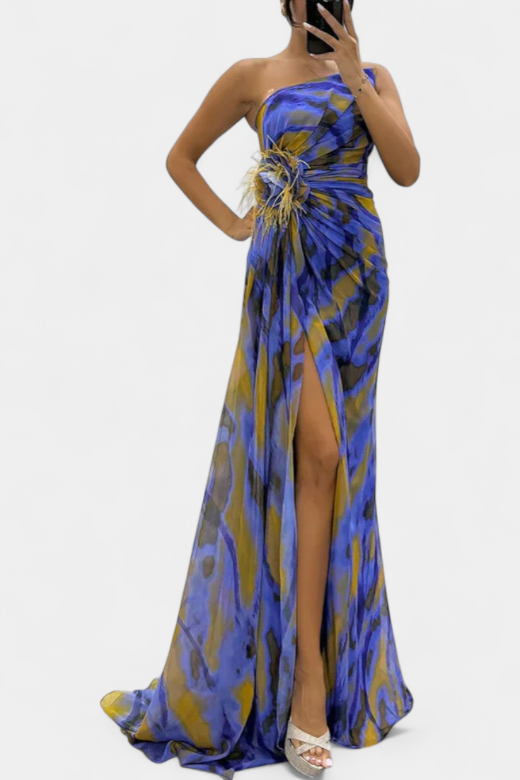 Blanka | Maxi Asimetrična Haljina s Vibrantnim Uzorkom