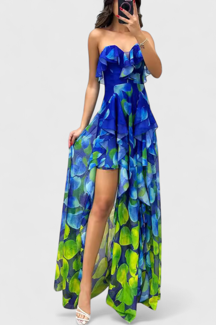 Zrinka | Maxi Haljina bez Rukava s Volanima i Gradijent Otvorom