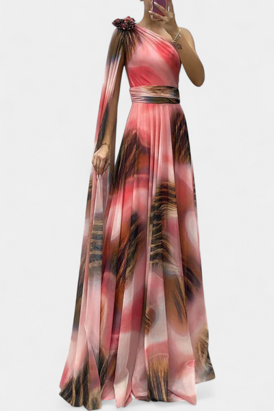 Nives | Haljina Duga s Jednim Ramenom s Cvjetnim Detaljem