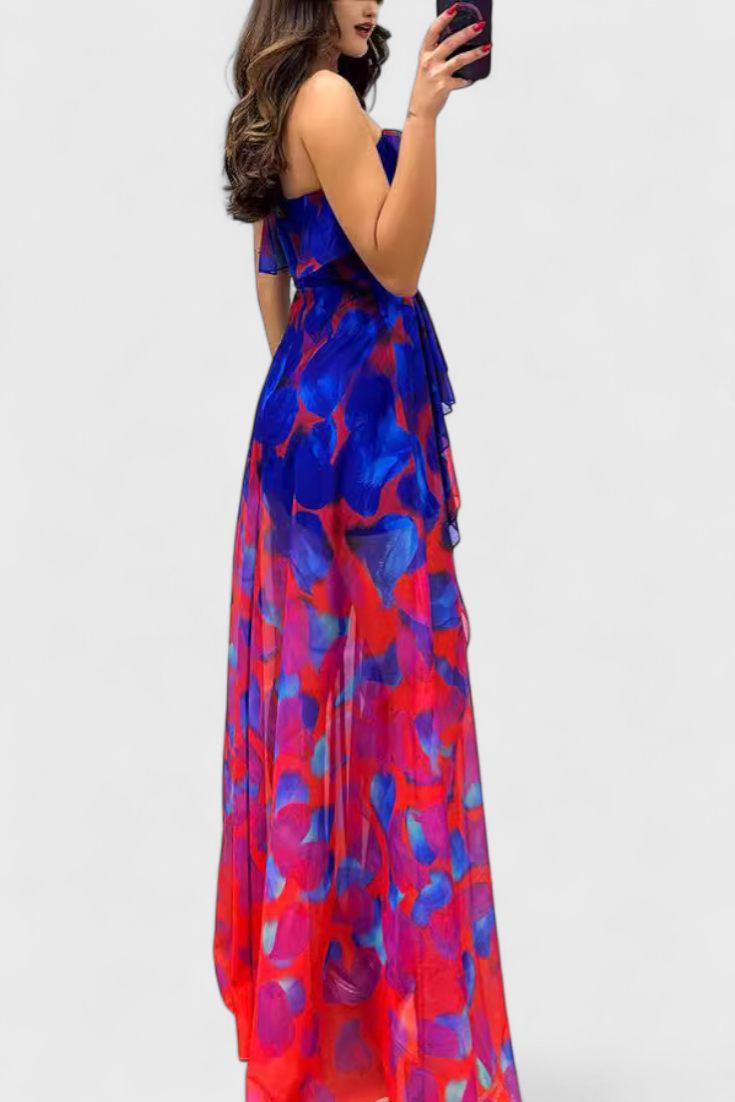 Zrinka | Maxi Haljina bez Rukava s Volanima i Gradijent Otvorom