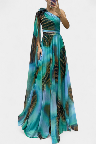 Nives | Haljina Duga s Jednim Ramenom s Cvjetnim Detaljem