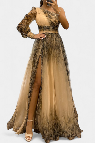 Natalija | Maxi Haljina od Chiffona s Otkritim Ramenom i Voluminousom Ruzom