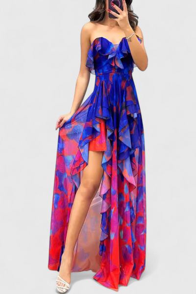 Zrinka | Maxi Haljina bez Rukava s Volanima i Gradijent Otvorom