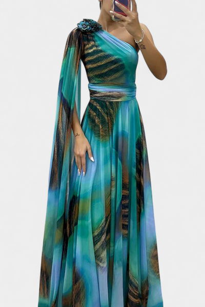 Nives | Haljina Duga s Jednim Ramenom s Cvjetnim Detaljem