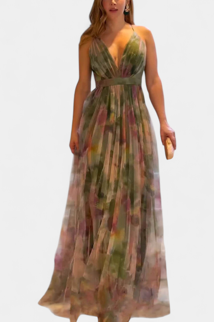 Magdalena | Maxi Haljina s Cvjetnim Uzorkom i V-Izrezom