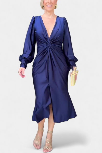 Veselka | Duga Haljina s Dugim Rukavima i V-Izrezom