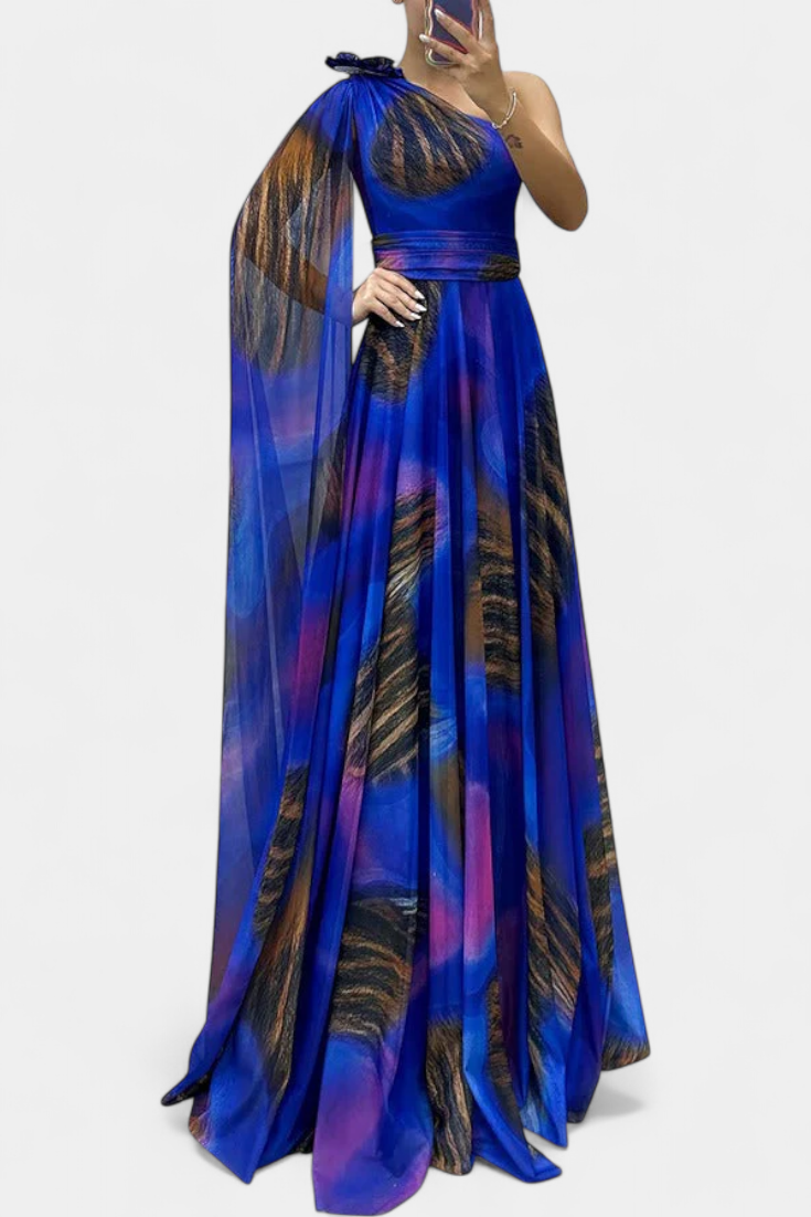 Nives | Haljina Duga s Jednim Ramenom s Cvjetnim Detaljem