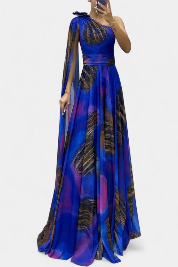 Nives | Haljina Duga s Jednim Ramenom s Cvjetnim Detaljem