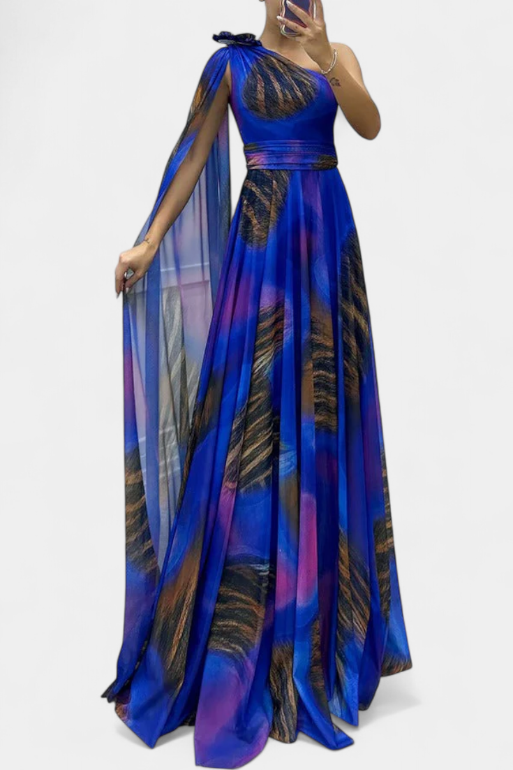 Nives | Haljina Duga s Jednim Ramenom s Cvjetnim Detaljem