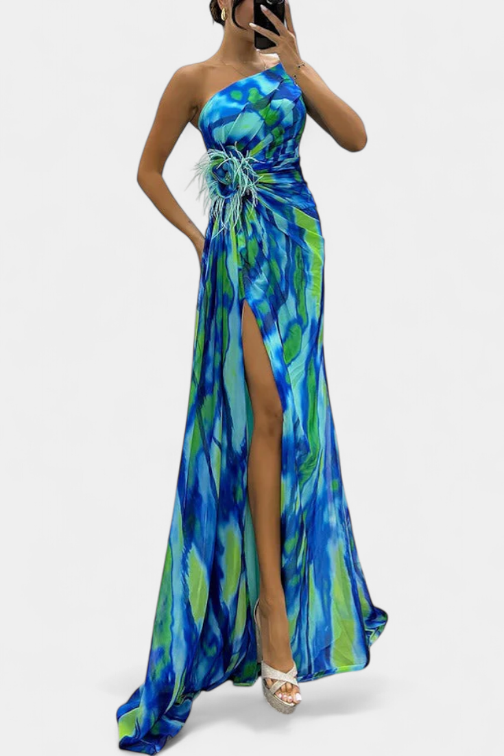 Blanka | Maxi Asimetrična Haljina s Vibrantnim Uzorkom