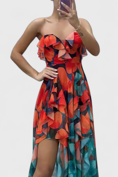 Zrinka | Maxi Haljina bez Rukava s Volanima i Gradijent Otvorom