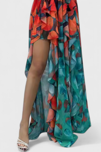 Zrinka | Maxi Haljina bez Rukava s Volanima i Gradijent Otvorom