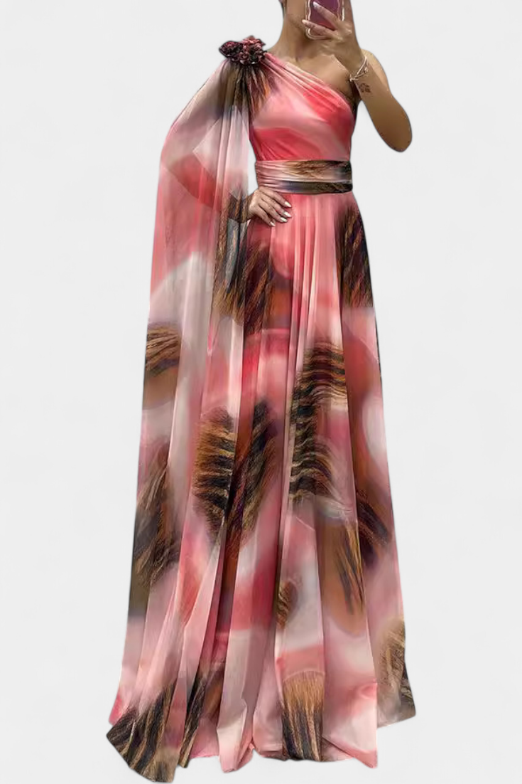 Nives | Haljina Duga s Jednim Ramenom s Cvjetnim Detaljem