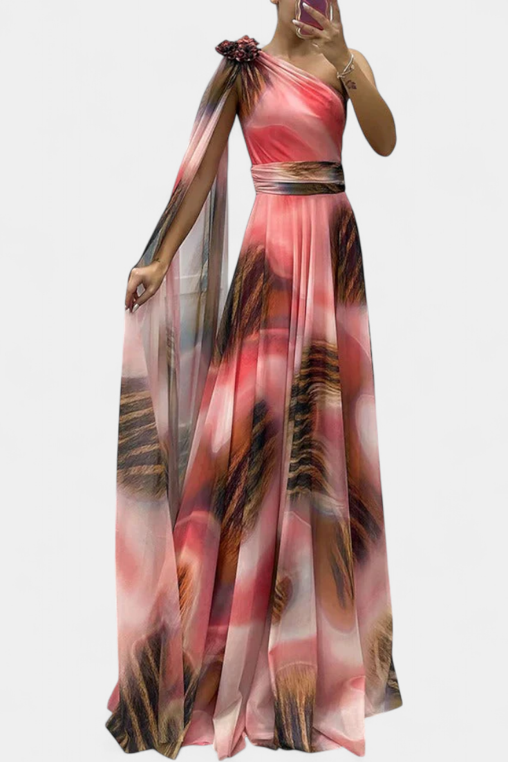 Nives | Haljina Duga s Jednim Ramenom s Cvjetnim Detaljem