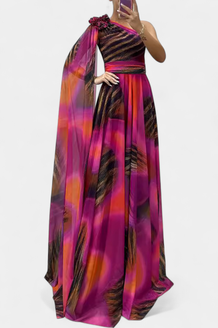 Nives | Haljina Duga s Jednim Ramenom s Cvjetnim Detaljem