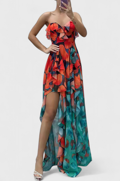 Zrinka | Maxi Haljina bez Rukava s Volanima i Gradijent Otvorom