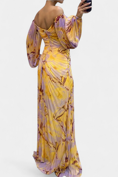 Leona | Maxi Haljina s Plisiranjem, Dugim Rukavima i Vibrantnim Uzorkom